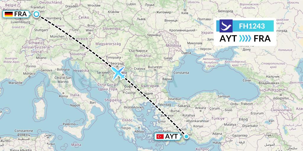 FH1243 Freebird Airlines Flight Map: Antalya to Frankfurt