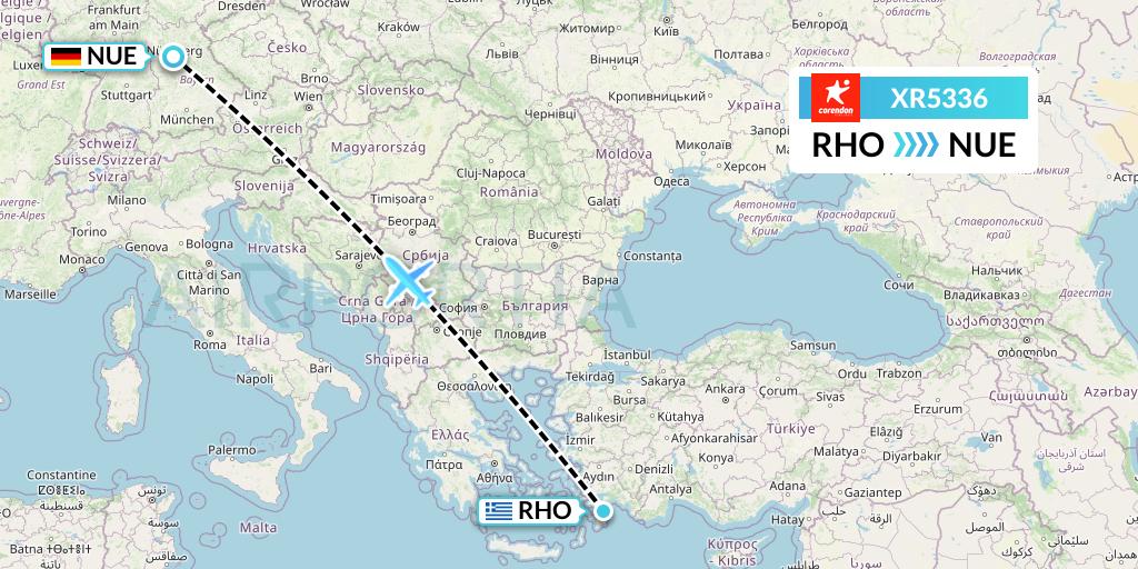 XR5336 Corendon Airlines Europe Flight Map: Rhodes to Nurnberg