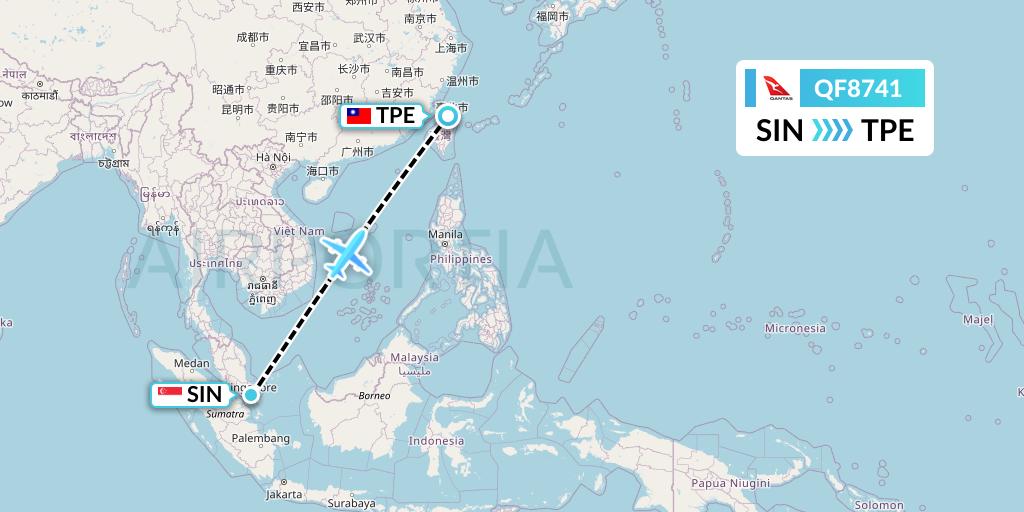 QF8741 Qantas Flight Map: Singapore to Taipei