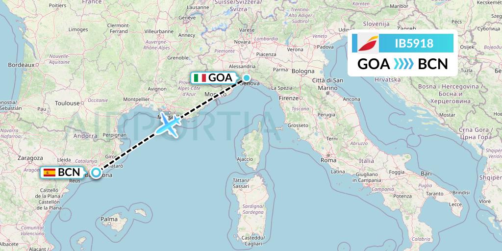IB5918 Iberia Flight Map: Genoa to Barcelona