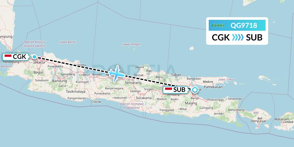 QG9718 Citilink Flight Map: Jakarta to Surabaya