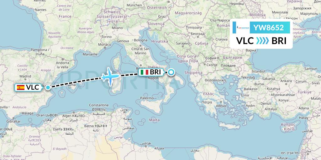 YW8652 Air Nostrum Flight Map: Valencia to Bari