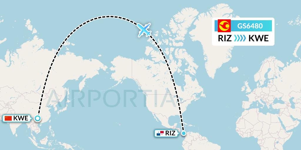GS6480 Tianjin Airlines Flight Map: Rio Alzucar to Guiyang