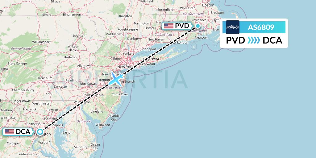 AS6809 Alaska Airlines Flight Map: Providence to Washington