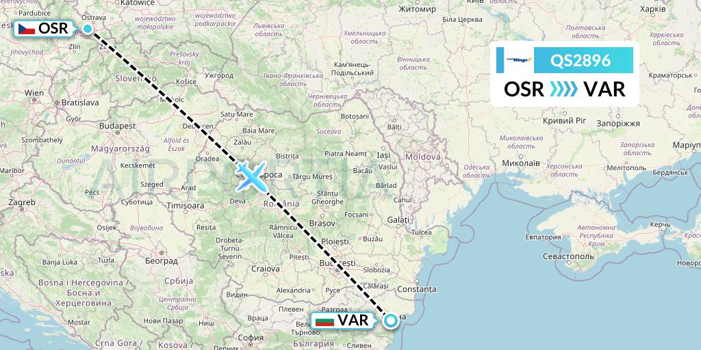 QS2896 Smartwings Flight Map: Ostrava to Varna