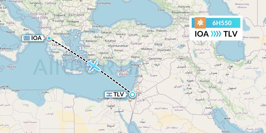 6H550 Israir Airlines Flight Map: Ioannina to Tel Aviv