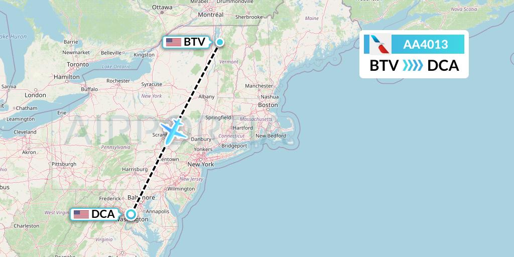 AA4013 American Airlines Flight Map: Burlington to Washington