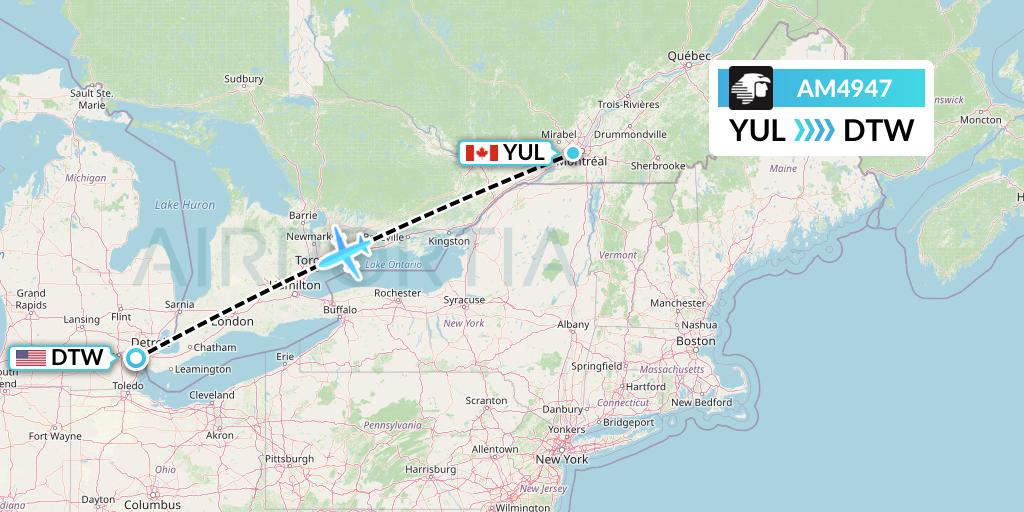 AM4947 Aeromexico Flight Map: Montreal to Detroit