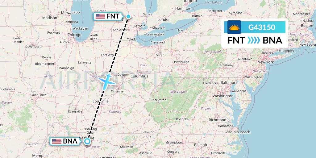 G43150 Allegiant Air Flight Map: Flint to Nashville