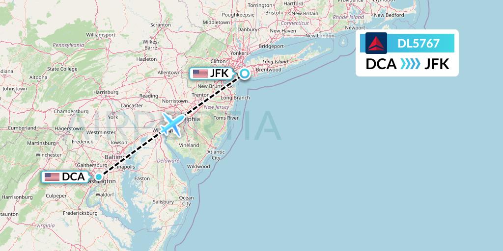 DL5767 Delta Air Lines Flight Map: Washington to New York