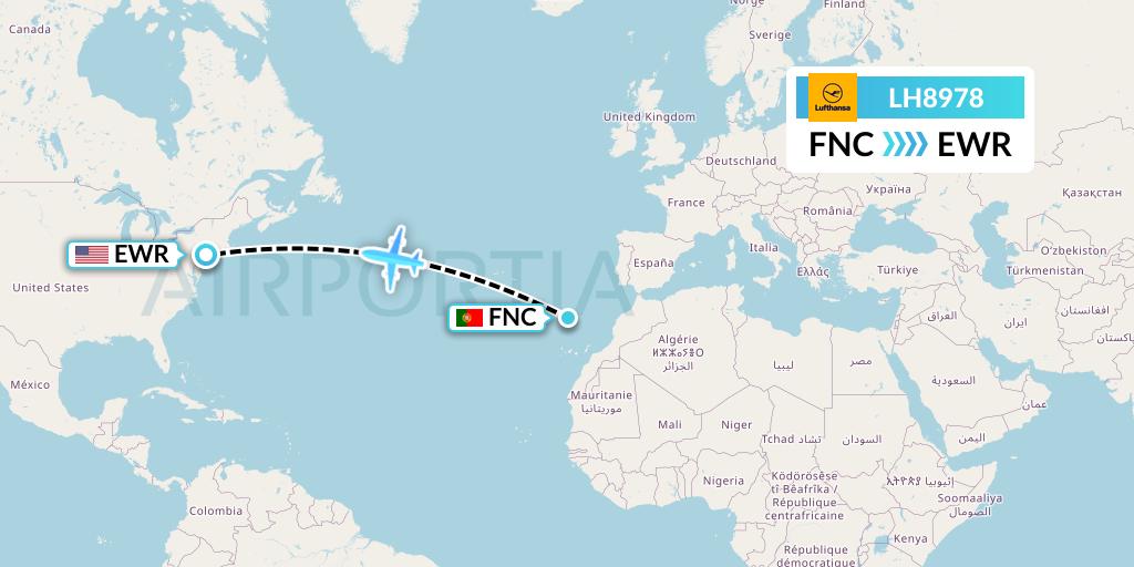 LH8978 Lufthansa Flight Map: Funchal to New York