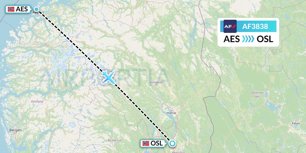 AF3838 Air France Flight Map: Alesund to Oslo