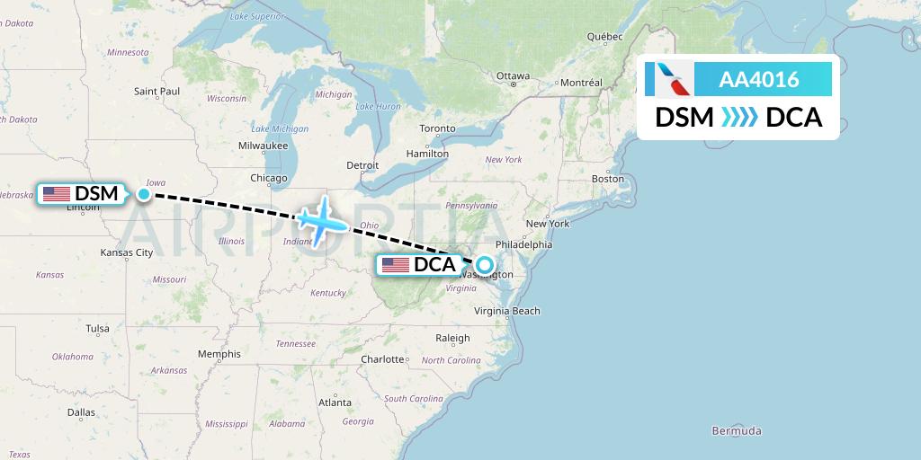 AA4016 American Airlines Flight Map: Des Moines to Washington