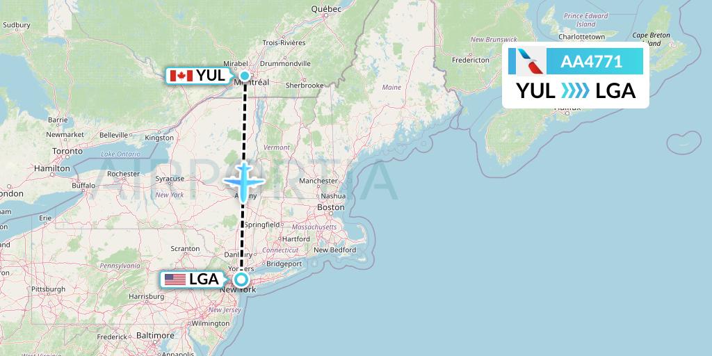 AA4771 American Airlines Flight Map: Montreal to New York