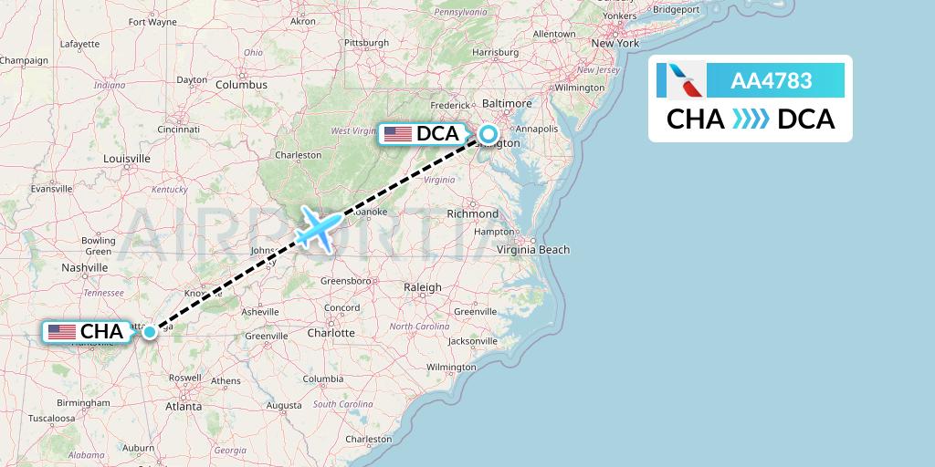 AA4783 American Airlines Flight Map: Chattanooga to Washington