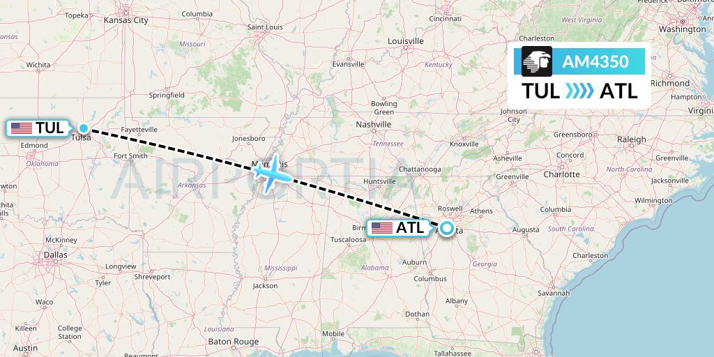 AM4350 Aeromexico Flight Map: Tulsa to Atlanta