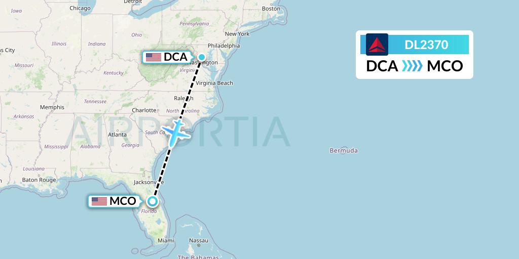 DL2370 Delta Air Lines Flight Map: Washington to Orlando