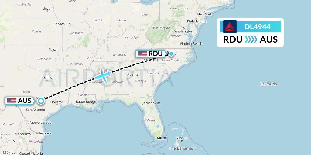 DL4944 Delta Air Lines Flight Map: Raleigh-Durham to Austin