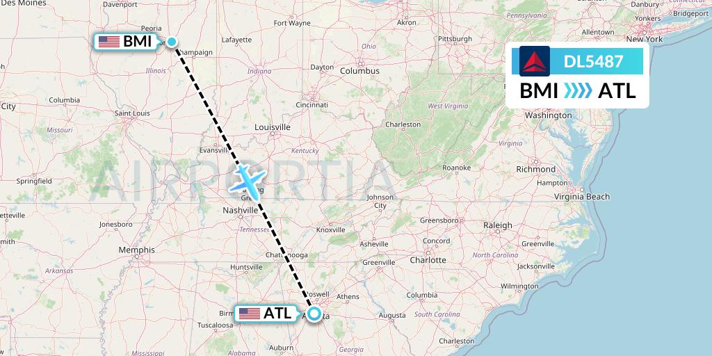DL5487 Delta Air Lines Flight Map: Bloomington to Atlanta