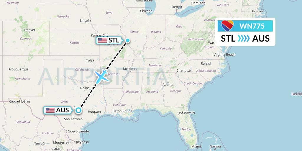 WN775 Southwest Airlines Flight Map: St. Louis to Austin