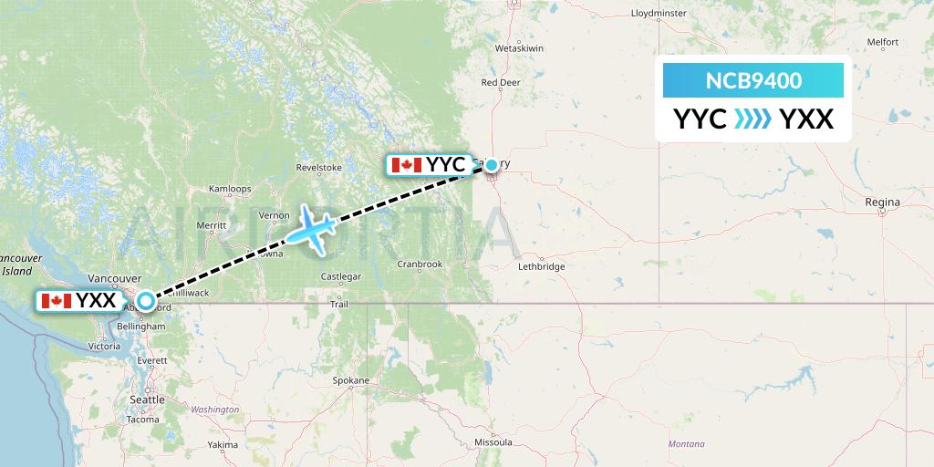 NCB9400 North Caribou Flying Service Flight Map: Calgary to Abbotsford
