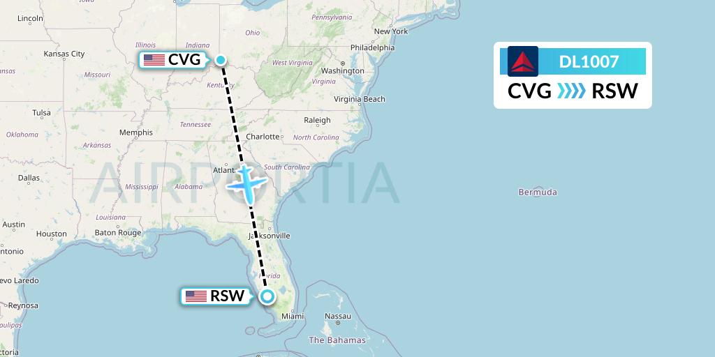 DL1007 Delta Air Lines Flight Map: Cincinnati to Fort Myers