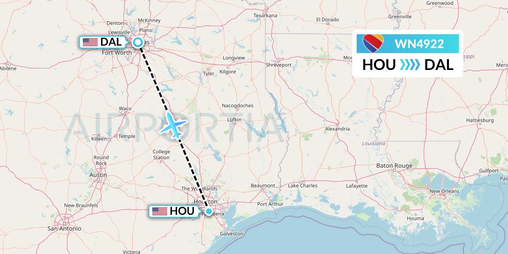 WN4922 Southwest Airlines Flight Map: Houston to Dallas