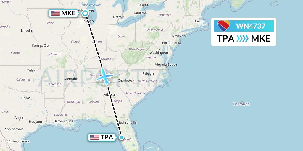 WN4737 Southwest Airlines Flight Map: Tampa to Milwaukee