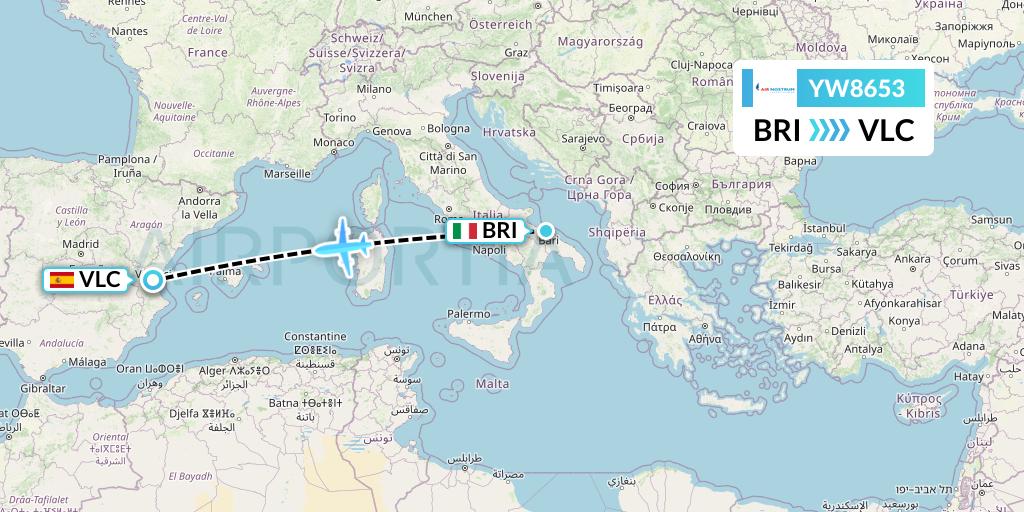 YW8653 Air Nostrum Flight Map: Bari to Valencia