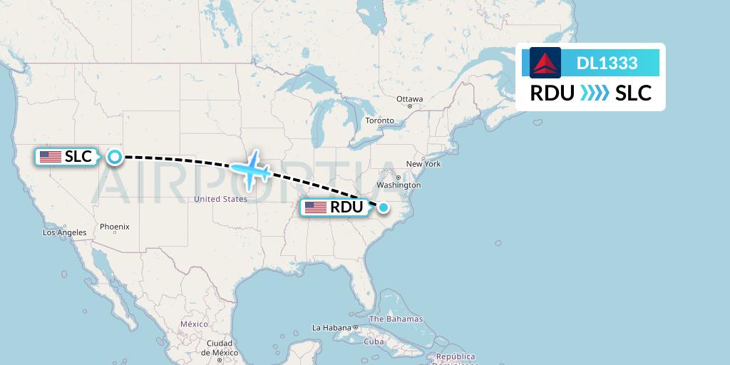 DL1333 Delta Air Lines Flight Map: Raleigh-Durham to Salt Lake City