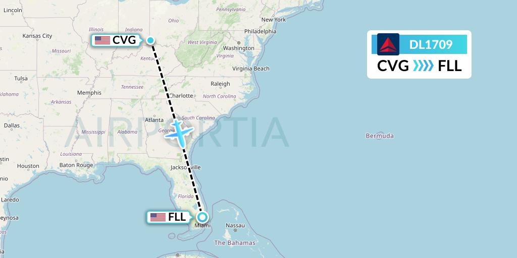 DL1709 Delta Air Lines Flight Map: Cincinnati to Fort Lauderdale