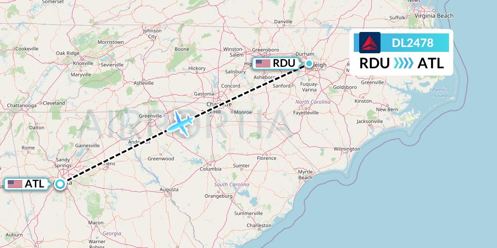 DL2478 Delta Air Lines Flight Map: Raleigh-Durham to Atlanta