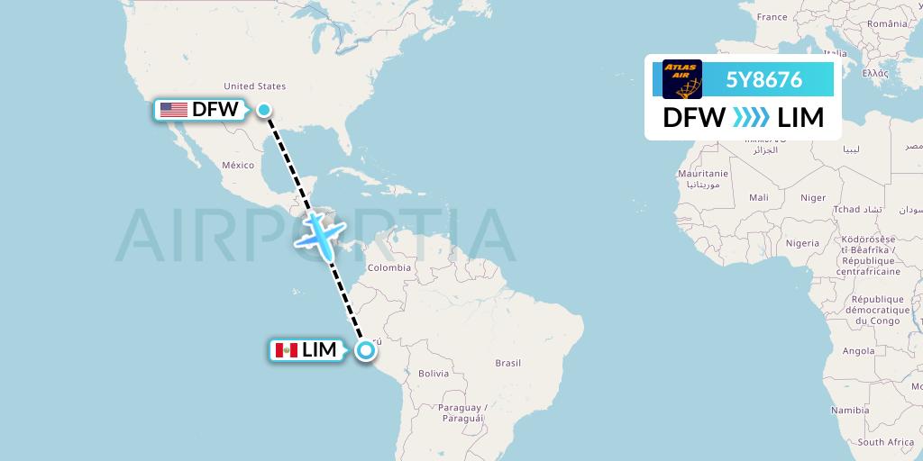 5Y8676 Atlas Air Flight Map: Dallas to Lima