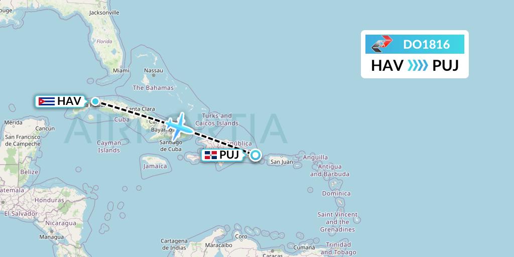 DO1816 Sky High Aviation Flight Map: Havana to Punta Cana