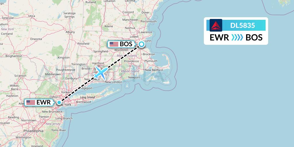 DL5835 Delta Air Lines Flight Map: New York to Boston