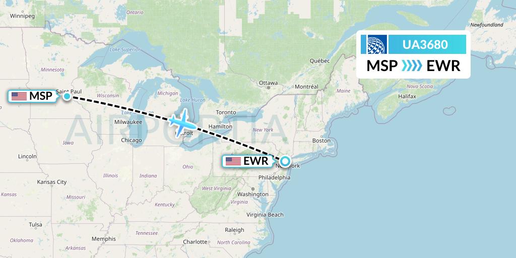 UA3680 United Airlines Flight Map: Minneapolis to New York