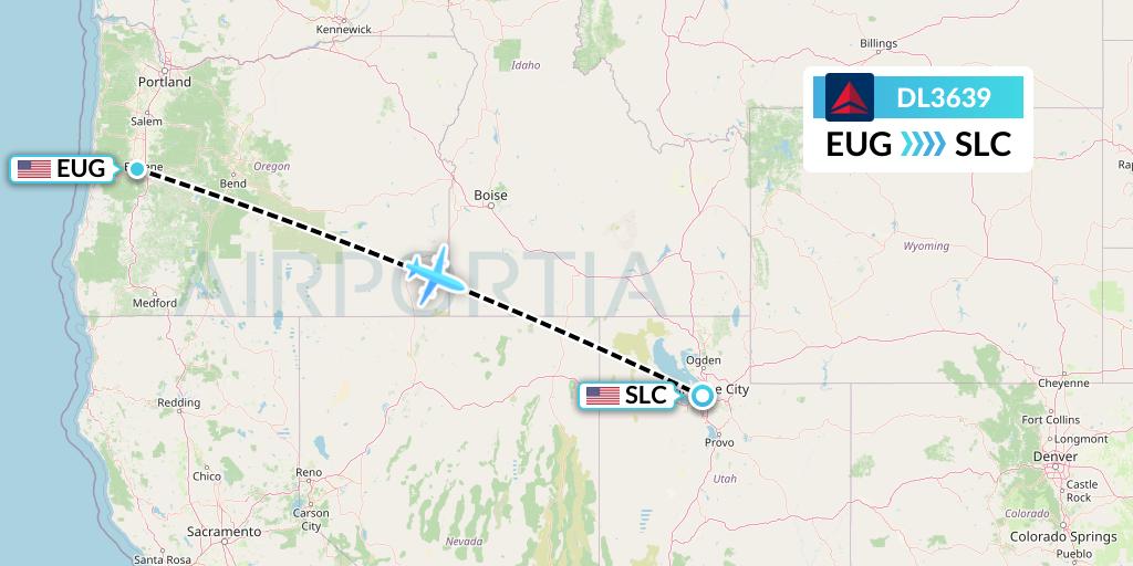 DL3639 Delta Air Lines Flight Map: Eugene to Salt Lake City