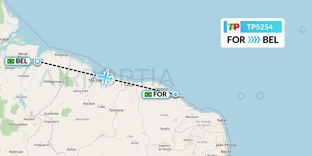 TP5254 TAP Portugal Flight Map: Fortaleza to Belem