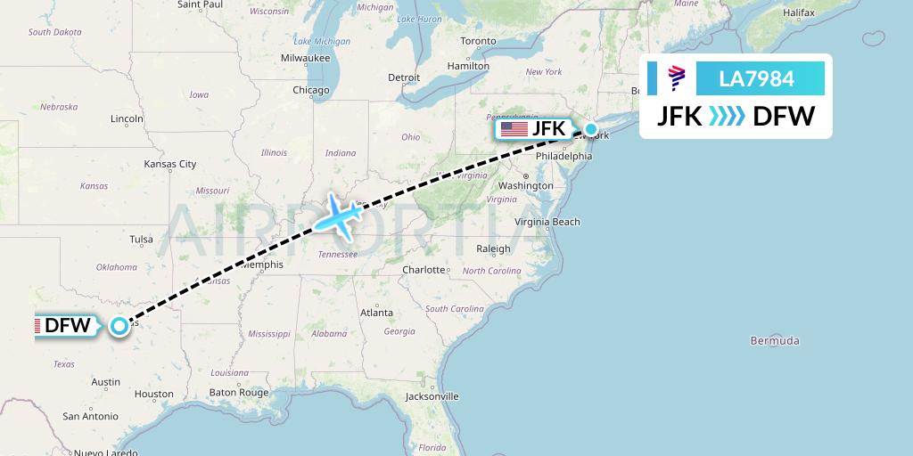 LA7984 LAN Airlines Flight Map: New York to Dallas