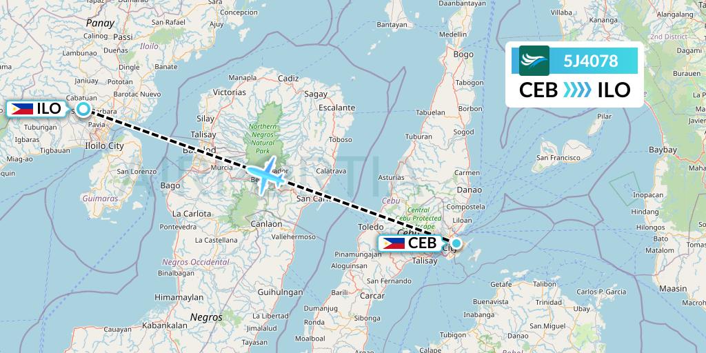 5J4078 CEBU Pacific Air Flight Map: Cebu to Iloilo