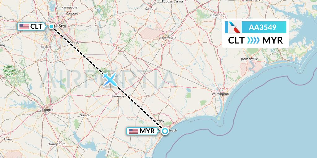AA3549 American Airlines Flight Map: Charlotte to Myrtle Beach