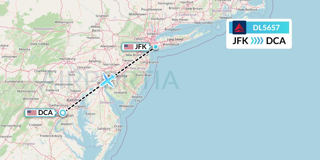 DL5657 Delta Air Lines Flight Map: New York to Washington