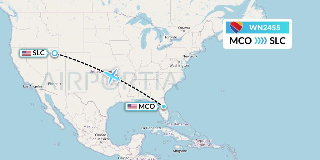 WN2455 Southwest Airlines Flight Map: Orlando to Salt Lake City