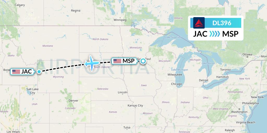 DL396 Delta Air Lines Flight Map: Jackson to Minneapolis
