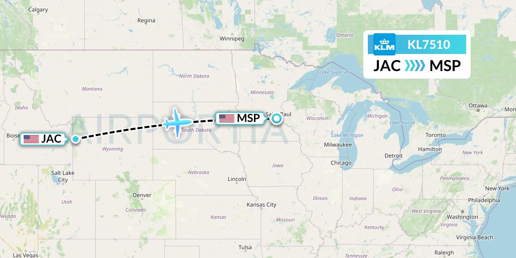 KL7510 KLM Flight Map: Jackson to Minneapolis