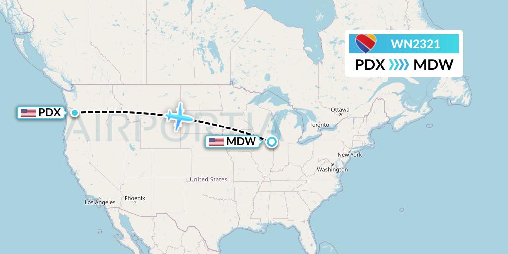 WN2321 Southwest Airlines Flight Map: Portland to Chicago