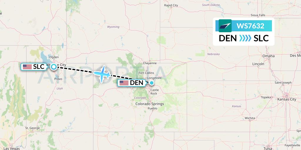 WS7632 WestJet Flight Map: Denver to Salt Lake City