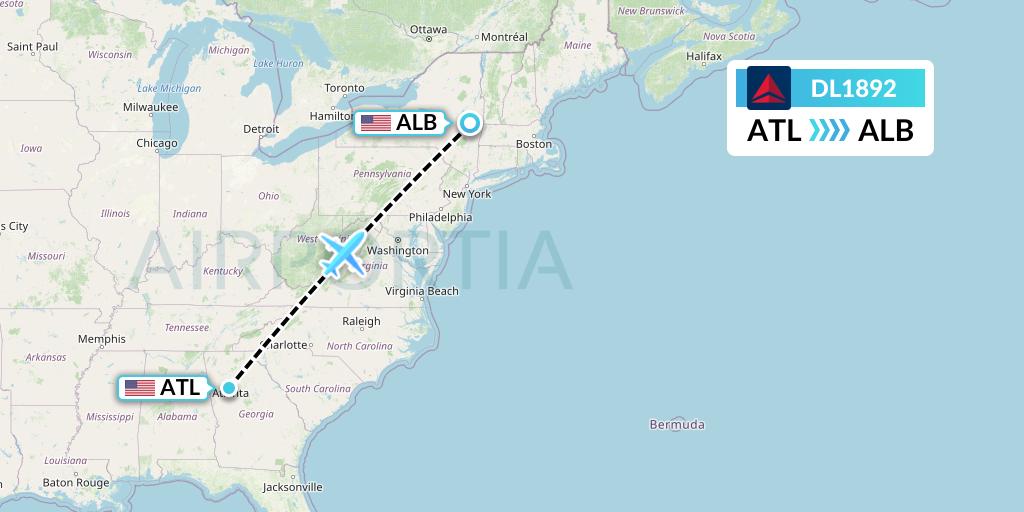 DL1892 Delta Air Lines Flight Map: Atlanta to Albany