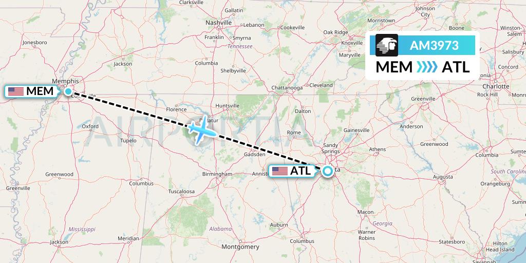 AM3973 Aeromexico Flight Map: Memphis to Atlanta