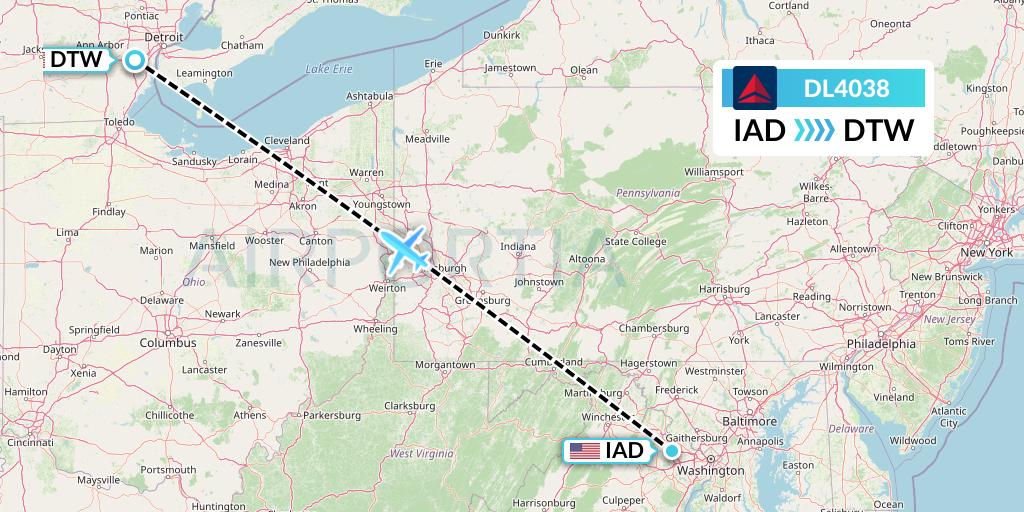DL4038 Delta Air Lines Flight Map: Washington to Detroit